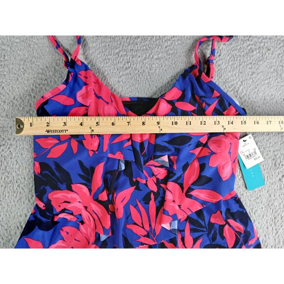 Aqua Green Swimsuit Womens Medium Pink Padded V Neck Floral Tankini Top NWT - Picture 5 of 9